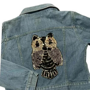 Lucky Brand Jacket Girls Size Medium Youth Denim Western Owl Distressed Cowgirl